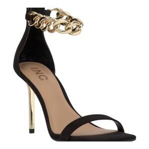 INC Women's Kabra Chain Ankle Strap High Heel Dress Sandals Black Size 9 1/2